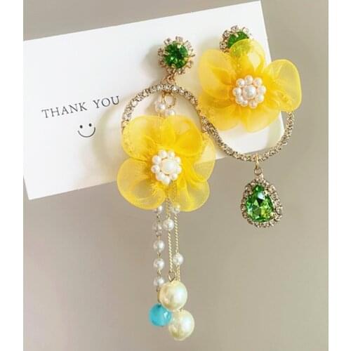 MWsonya 2021 Trend Korean Yellow Flowers Drop Dangle Earrings for Women Crystal Girls Fashion Boucle D'oreille Jewelry Gifts