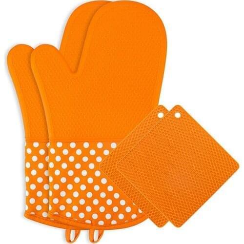 Silicone Oven Gloves and Pot Holder Set, Oven Gloves and Silicone Saucer, Anti-Slip Heat Resistant Suitable