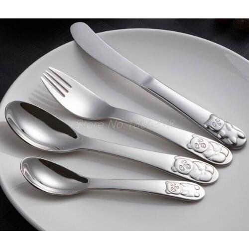 100Set 4Pcs Dinnerware Set Panda Quality Kids Dinner Knives Forks Food Stainless Steel Dining Set
