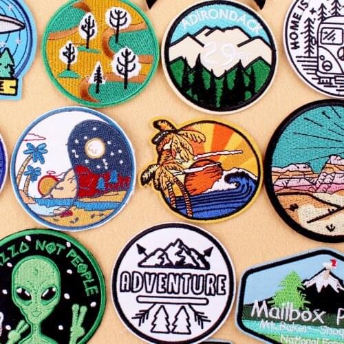 Outdoor Adventure Patches For Clothing Mountain Diy Embroidered Patches For Clothes Van Gogh Patch For T-shirt Appliques Stripe