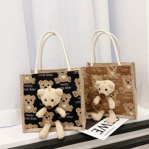 2021 New Casual Mini Cute Bear Messenger Bag Girl Canvas Shoulder Bag Women Fashion Hot Handbag Student Bag Youth Ladies Handbag