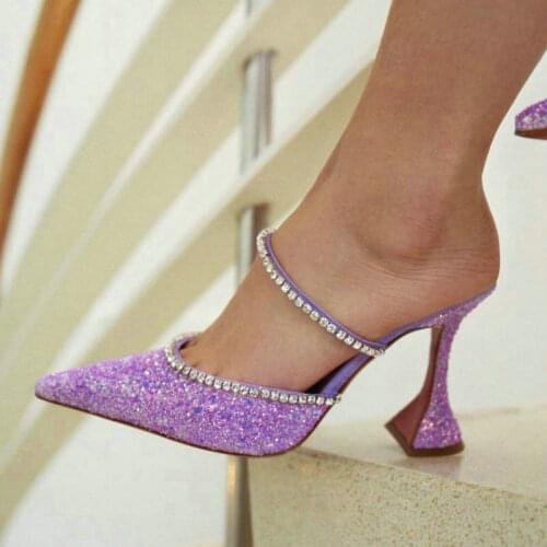 2021 Summer New Sequin Pointed Shoes High Heel Sandals Fashion Rhinestone Slippers European Beautiful Sandals
