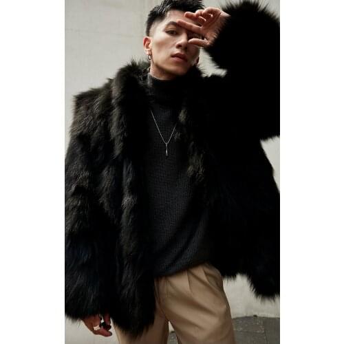 NEW Real genunie natural men raccoon fur coat mens fashion warm winter jacket outwear stand collar custom any size