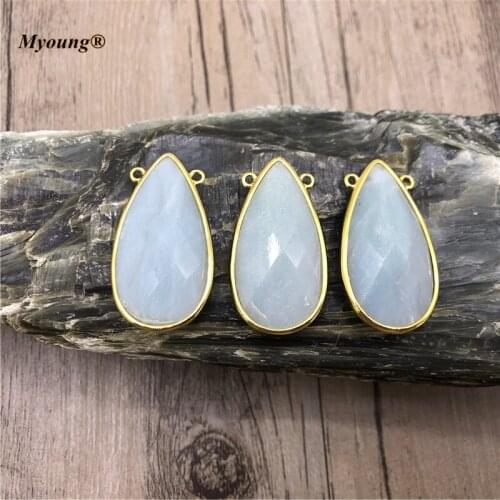 Faceted Water Drop Shape Amazonite Pendant Gold-Plated Double Clasp Stone Pretty Charms For Necklace Jewelry Making MY210470