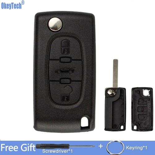 OkeyTech 3 Buttons Flip Folding Car Key Shell For Peugeot 206 407 307 607 For Citroen C2 C3 C4 C5 C6 Berlingo Remote Key Case