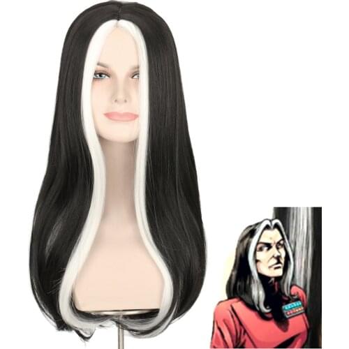 Movie Ysanne Isard Middle Part Wig Cosplay Black White Heat Resistant Synthetic Hair Silky Straight Wig