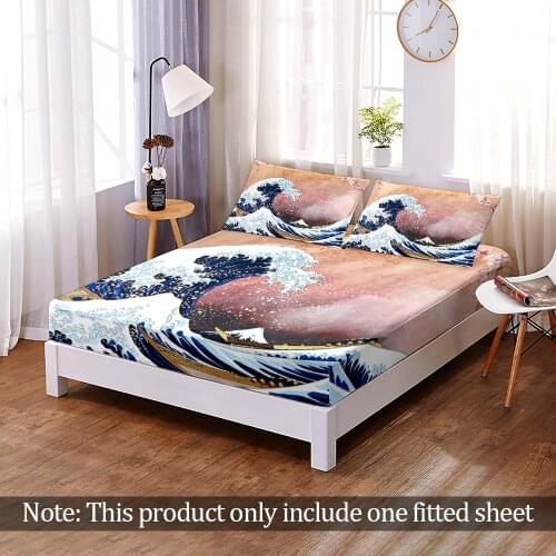 Custom 3D Print Fashion Chinese landscape Fitted Sheet Modern Elastic Band Bed Sheet Bedroom Decor Girls Boys Adult Queen King