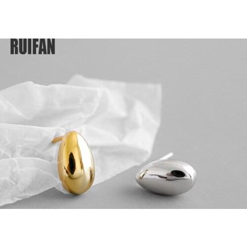 Ruifan Minimalist Glossy Oval White Gold/14K Gold Real 925 Sterling Silver Stud Earrings for Women Female Fine Jewelry YEA425