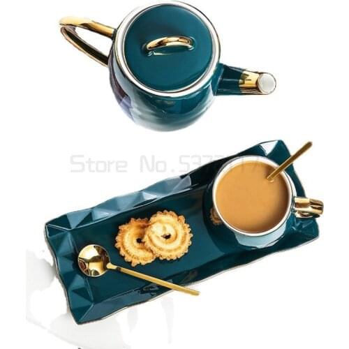 North European Ceramic Cup with Saucer Creative Gold Coffee Cup Snack Dish Set Simple British Afternoon Tea Cup with Spoon