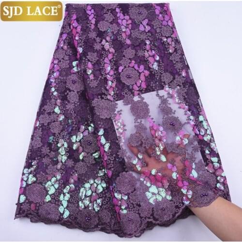 SJD LACE 2020 Classy French Mesh Lace Fabric With Sequins African Net Lace Fabric Beads Nigerian Tulle Laces For Party Sew A1956