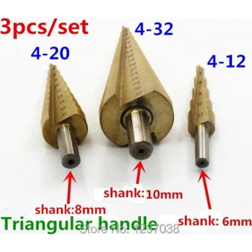 3PCS/set HSS Titanium Step Cone Drill Bits Tool Hole Cutter Woodworking/Metal Kits Hole Saw Cutter 4-12 4-20 4-32