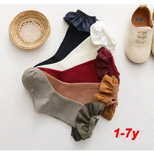 Vintage flannel lace cuff Kids Socks Toddlers Girls princess Knee High Long socks Soft Cotton school girls Socks meias 1-7Yrs