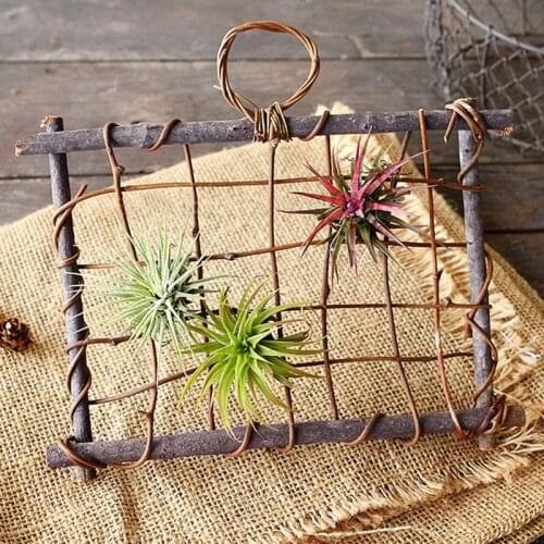 Air Plant Frame Holder Air Plant Rattan Frame Tillandsia Holder Wood Wall Frame Home Decor(Plants Are Not Included)
