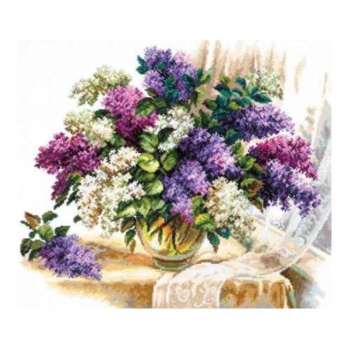 Cross stitch embroidery threads Beautiful Counted Cross Stitch Kit Lilac Lilacs Purple Flower Flowers at Windowsill