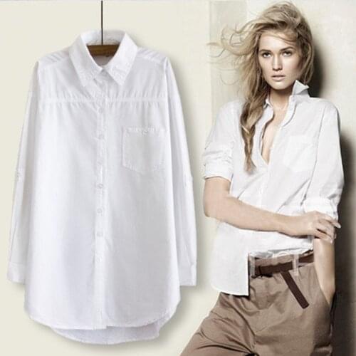 Y2K Womens Long Blouse Women White Shirt Office Ladies 100% Cotton Shirts Casual Cotton Blouse Vogue Blusas Femininas Tops