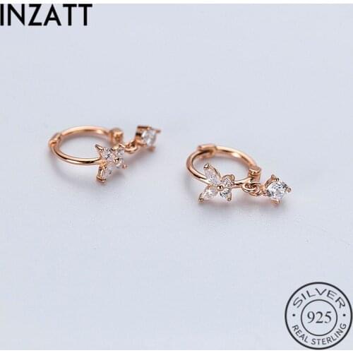 INZATT Real 925 Sterling Silver Zircon Butterfly Hoop Earrings For Fashion Women Party Fine Jewelry Cute Accessories Gift