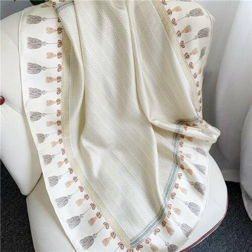 Tassels Print 100% Real Silk Scarf Neckerchief Womens Fashion Head Scarves Hijab Square 35"