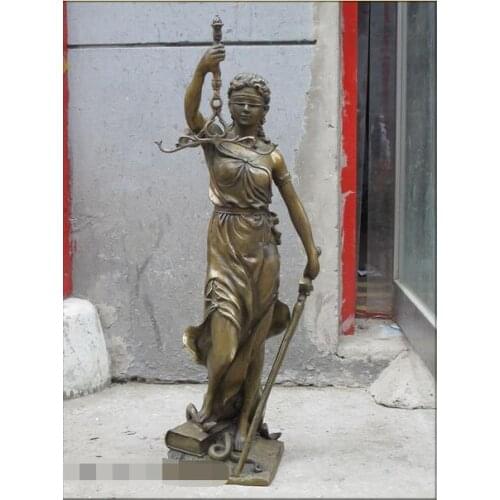 27.5"Western ART Pure Bronze Sculpture Astraea Lady Justice Goddess of Justice