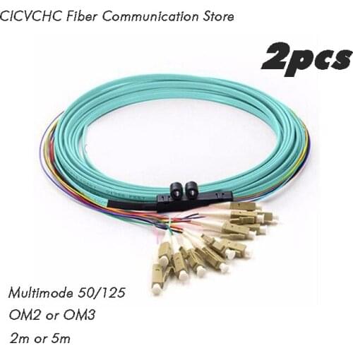 2pcs 12 Cores Ribbon Cable with LC/UPC-Multimode 50/125 OM2 or OM3-with Branch kit / Optical Fiber Pigtail