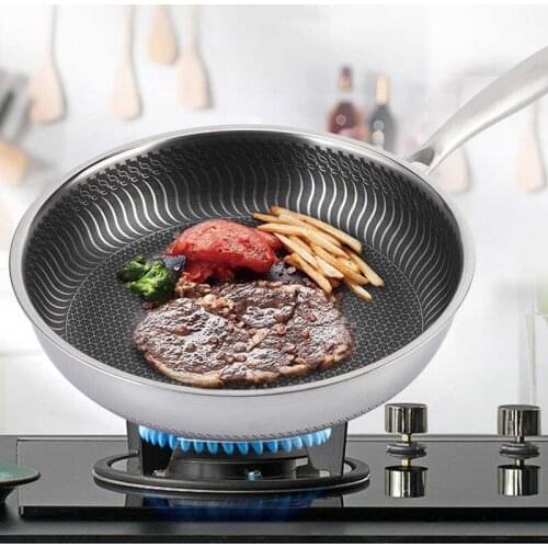 304 Stainless Steel Frying Pan Non-Stick Pot 26CM Fried Steak Pot Saucepan Double-Sided Honeycomb Kitchenware
