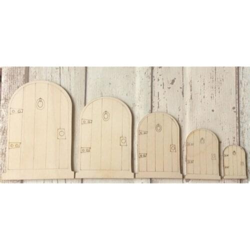5pcs 5 Sizes Unpainted Laser Cut Fairy Hobbit Elf Door Blank Wooden Craft DIY Favors