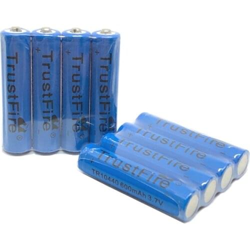 50pcs/lot TrustFire 3.7V TR10440 600mAh 10440 Lithium Battery Rechargeable Batteries for LED Flashlights Headlamps