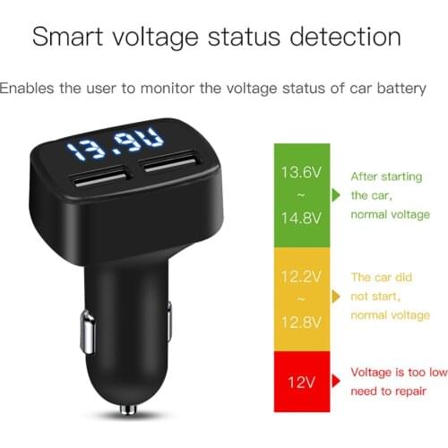 4 in 1 Car Dual USB Phone Charger DC 5V 3.1A Power Adapter With Voltage Meter Thermometer Current Tester Digital LED Display