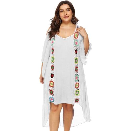 Large Chiffon Beach Cover Ups for Women Dress Plus Size Bikini Cover-up Embroidery Long Pareo De Plage Swimsuit Saida De Praia
