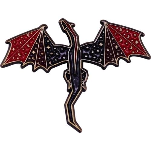 Black Origami Dragon Hard Enamel Pin Twilight Celestial Spooky Goth Witchy Badge Cute Halloween Gift for Friends