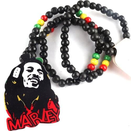 Hot Sale Bob Marley Printing Wooden Necklace