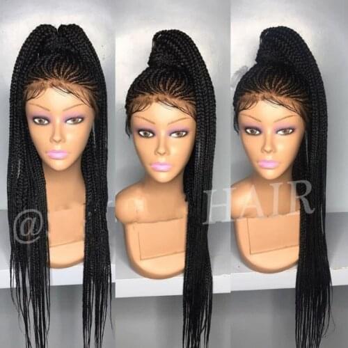 Long Black Cornrow Braid Wig Long 200density Full Micro Braid Wigs With Baby Hair Jumbo Braid Lace Frontal Wig For African Women