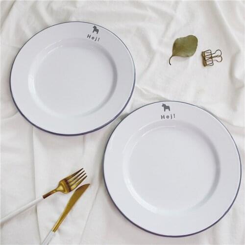 24cm Enamel Thickened Enamel Fruit Plate Household Baked Rice Turnip Plate Cake Plate Baking Baking Pan Baking Pan