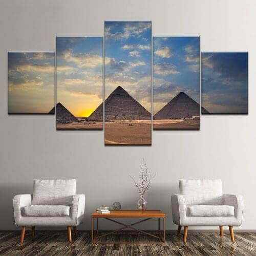 Canvas Painting Egyptian pyramids and sunset 5 Pieces Wall Art Painting Modular Wallpapers Poster Print living room Home Decor