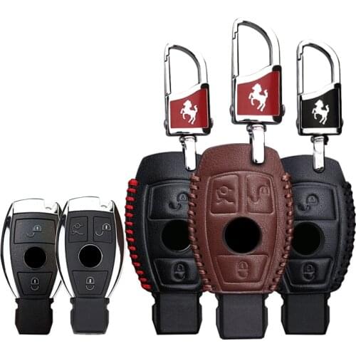 KUKAKEY Leather Car Key Case Fob Cover Holder For Mercedes Benz W203 W210 W211 AMG W204 C E S CLS CLK CLA SLK Classe Key Bag