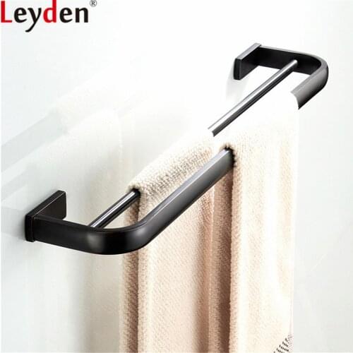 Leyden Black Oil Rubbed Bronze Wall Mounted Solid Brass Bathroom Double Towel Bars Bathroom Accessories Towel Holders Racks