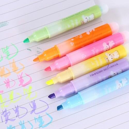 Yisuremia 6PCS Colorful Cute Highlighter Highlight Pen Markers ChildrenS Graffiti Marking Tool Writing Office School Stationery
