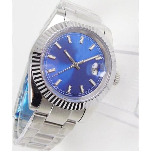 36MM Blue Sterile Dial Sapphire Glass Date Mechanical Luminous Number 21 Jewels MIYOTA 8215 Movement Automatic Mens Wristwatch