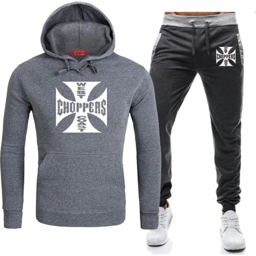 Fashion Trend Mens hooded West Coast choppers Spring Autumn Casual High Quality Cotton Mens Hooded + Pants 2-Piece Set