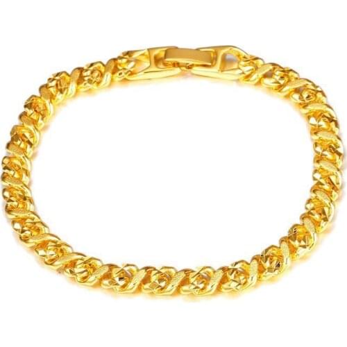 MxGxFam (19.5 cm x 6 mm ) 24 k Pure Gold Color Bracelet Jewelry For Men Original Designs Allergy Free