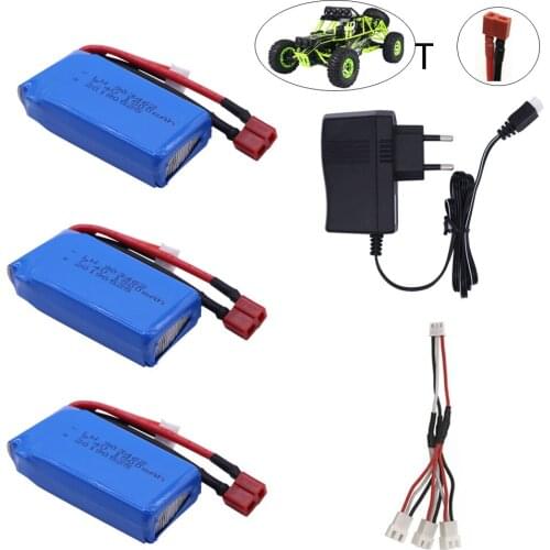 Lipo battery and Charger set For Wltoys 12428 12423 1:12 RC Car 9125 Spare parts 7.4 V 1500mah 903462 2S T Plug RC lipo battery