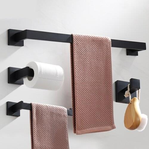 Stainless Steel Bathroom Hardware Set Gold Towel Hooks Toilet Paper Holder Kitchen Facilities Black Bathroom Accessories