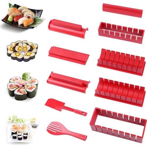 Sushi Making Kit 10 Pieces Food Grade Plastic DIY Sushi Maker Tool, Kitchen Making Rice Roll Mold for Beginners