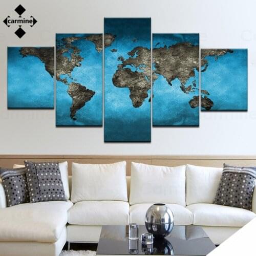 Wall Art Print Painting Land Ocean Map Picture Canvas Wall Decor World Map No Frame Posters and Prints for Home Livingroom Decor