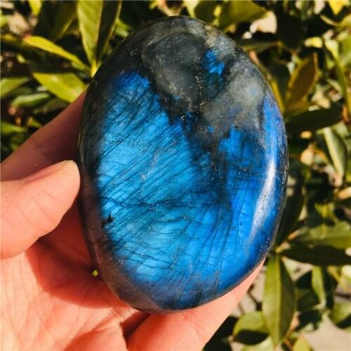 Natural crystal Labrador hands play with reiki healing stones