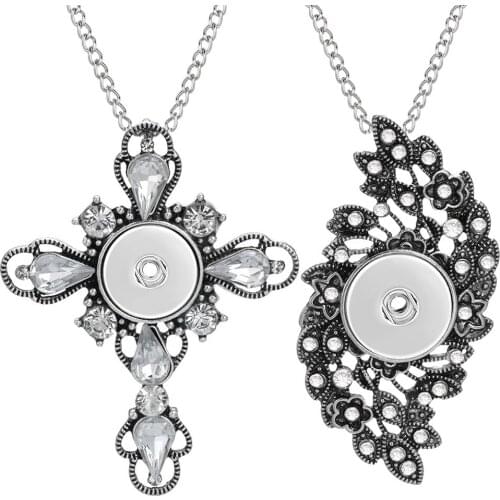 New Snap Button Jewelry Necklaces Vintage Crystal Rhinestone Flower Cross 18mm Snap Necklace DIY Snap Jewelry Necklace Pendant