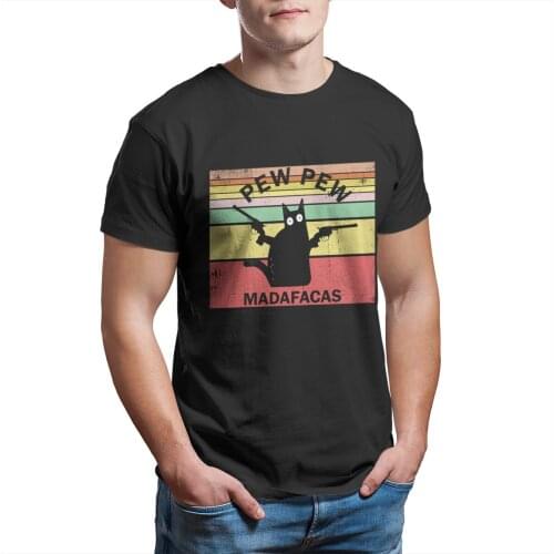 Pew Pew Madafakas Cat vintage T-Shirt Games Vintage Cute Short Sleeve Christmas Mens Clothes 11318