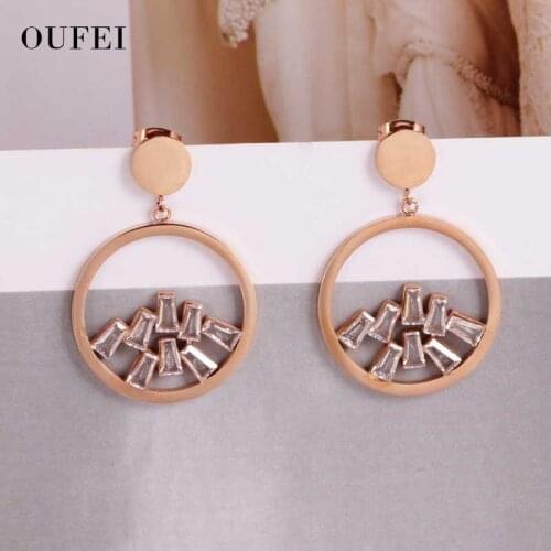 OUFEI Wholesale Statement Rose Gold Round Hoop Earrings Stainless Steel Earrings For Women Fashion Crystal Earrings 2019 New
