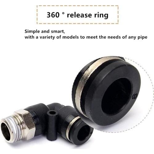 Pneumatic Quick Fitting Plastic Quick Connector Thread L-shaped Black PL8-02/4-01/6-01/10-03/04