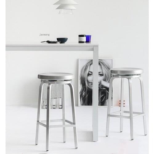 Custom European Metal Bar Stools Kitchen Dining Room Round Bar Chairs Modern Minimalist Restaurant Hotel Coffee High-foot Chair