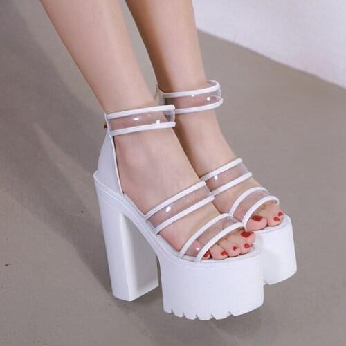 Transparent Clear PVC Sandals Woman Rome Style Black White Shoes For Wedding 2020 New Arrival Drop Shipping Platform Heel